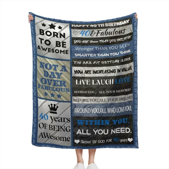 Happy 40th Birthday Gifts for Women Men Blanket 1983 40th Birthday Anniversary Weeding Decorations Turning 40 Year Old Bday Gift Idea for Wife Husband Mom Dad Throw Blanket 60Lx50W Inch