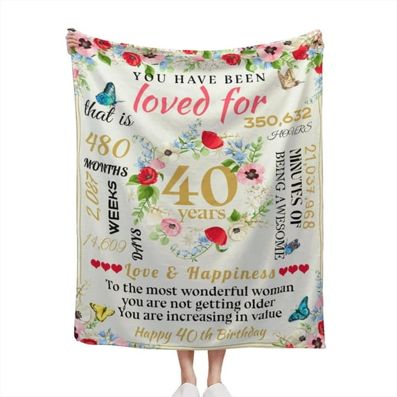 Happy 40th Birthday Gifts for Women Men Blanket 1983 40th Birthday Anniversary Weeding Decorations Turning 40 Year Old Bday Gift Idea for Wife Husband Mom Dad Throw Blanket 60Lx50W Inch