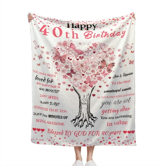 Happy 40th Birthday Gifts for Women Men Blanket 1983 40th Birthday Anniversary Weeding Decorations Turning 40 Year Old Bday Gift Idea for Wife Husband Mom Dad Throw Blanket 60Lx50W Inch