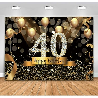 Happy 40th Birthday Party Photography Backdrop Black and Gold Balloons Background for Adult Fabulous 40 Bday Party Decorations Diamond Fifty Years Old Photo Booth Banner