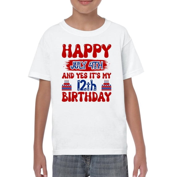 Happy 4Th Of July 12Th Bday T-Shirt Juniors -Image by Shutterstock, Large