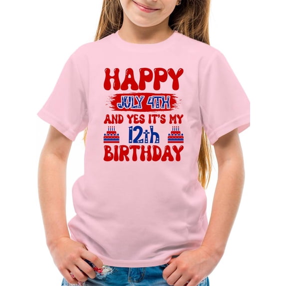 Happy 4Th Of July 12Th Bday T-Shirt Juniors -Image by Shutterstock, x-Large