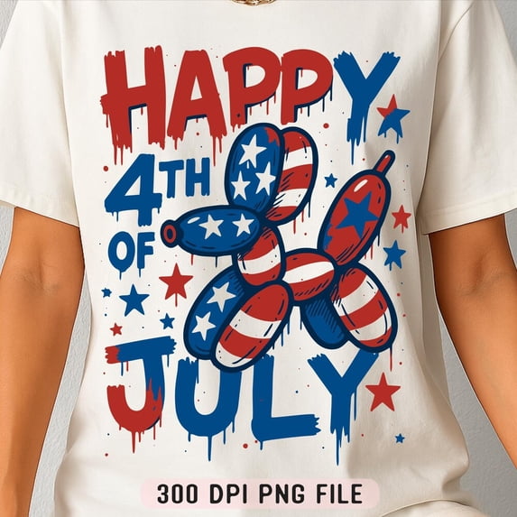 Happy 4Th Of July Balloon Dog Patriotic T-Shirt WHITE Unisex S-5XL Hot Trending Shirt