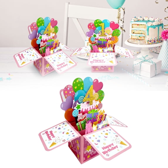 Happy 4th Birthday Card,3D Pop Up First Birthday Greeting Card for Baby Gril,Daughter,Granddaughther,Niece