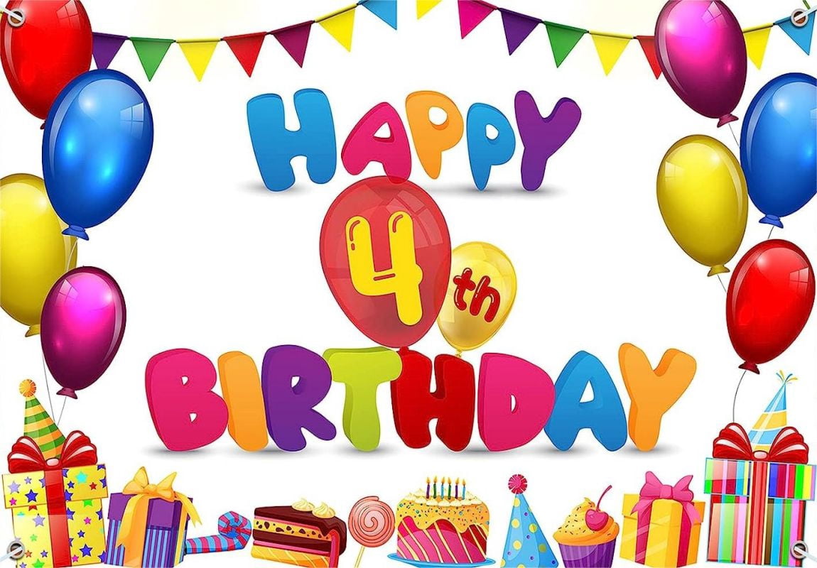 Happy 4th Birthday Game Machine Red Background Cake Stand Sweet Baptism ...