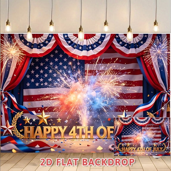 Happy 4th of July Backdrop, American Flag Patriotic Theme Photography Background with Fireworks Design, Suitable for Independence Day Party Decorations, Indoor Outdoor Celebration Events