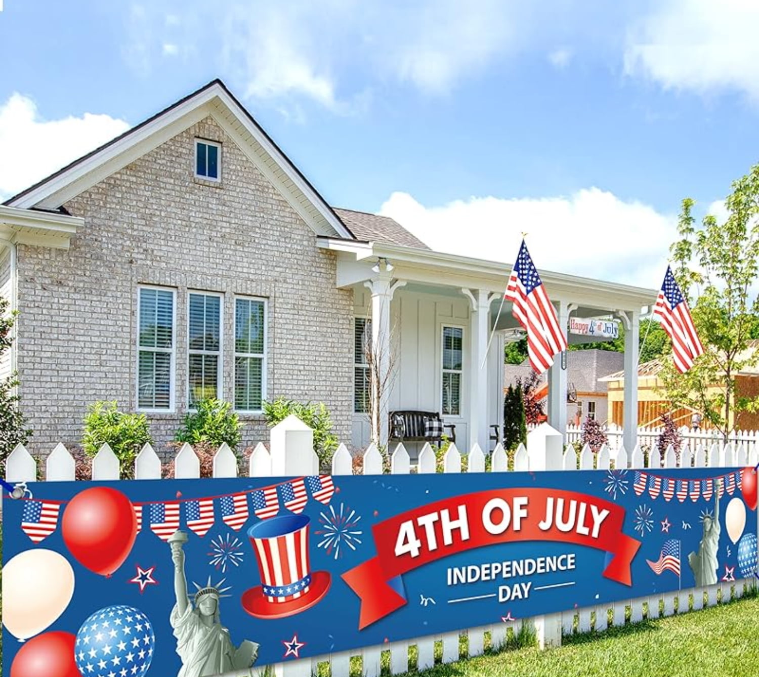 Avezano Happy 4th Of July Banner - Large Patriotic Independence Day Decoration For Indoor/Outdoor, 98x20 In