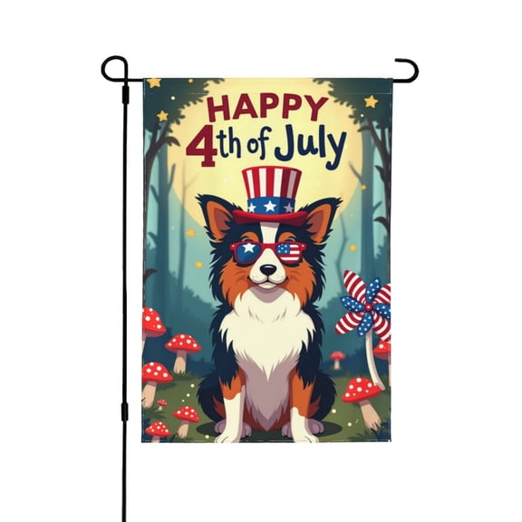Happy 4th Of July Dog Garden Flag 12x18 Inch Double Sided – Patriotic Corgi With Uncle Sam Hat & Sunglasses Yard Decoration, Outdoor Lawn & Patio Decor