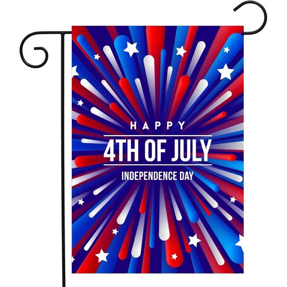 Happy 4th of July Firework Stars American Flag Independence Day Celebration Garden Yard Flag 12"x 18" Double Sided Polyester Welcome House Flag Banners for Patio Lawn Outdoor Home Decor