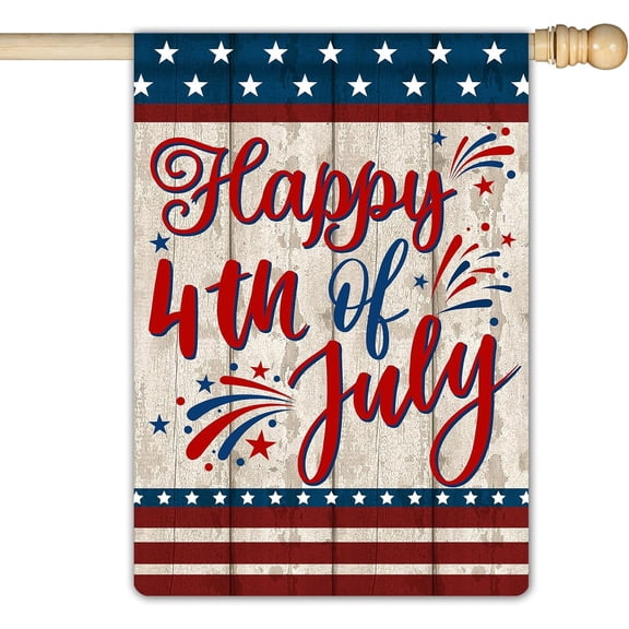 Happy 4th of July Independence Day Garden Flag Summer Independence Day Double Sided Rustic Farmhouse Large Yard Seasonal Holiday Outdoor Decor 28 × 40 Inch