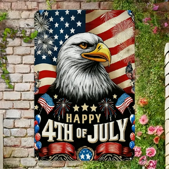 Happy 4th of July Metal Sign Bald Eagle and Fireworks Patriotic American Flag Metal Sign for Outside, 12x8 Inch Independence Day Holiday Outside Decorative Sign & Plaques