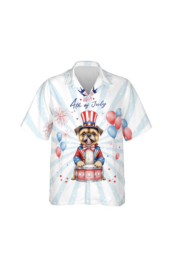 Happy 4th of July Patriotic Brussels Griffon Marching Band Uniform Balloons Fireworks Hawaiian Shirt Breathable Summer Unisex Merch Griff Dog Lover - 13009