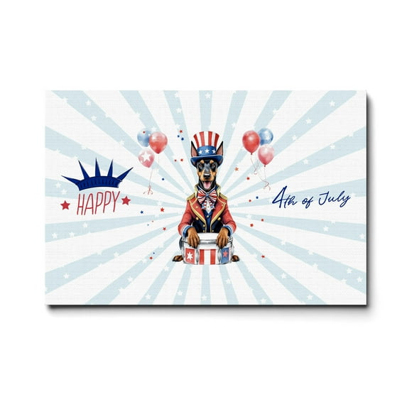 Happy 4th of July Patriotic Doberman Pinscher Marching Band Uniform Balloons Fireworks Horizontal Matte Canvas Poster Doberman Dog Lover Gifts Wall Art Home Decor - 13009