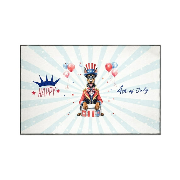 Happy 4th of July Patriotic Doberman Pinscher Marching Band Uniform Balloons Fireworks Indoor Rug Doberman Dog Lover Gifts Carpet Living Bed Room Sofa Home Decor - 13009