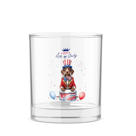 Happy 4th of July Patriotic German Shorthaired Pointer Marching Band Uniform Balloons Fireworks 11oz Whiskey Glass Mug GSP Lover Dog Gift Whiskey Cocktail Glasses Cup - 13009