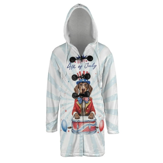Happy 4th of July Patriotic German Shorthaired Pointer Marching Band Uniform Balloons Fireworks All Over Print 3D Hooded Duffle Toggle Coat GSP Lover Dog Gift - 13009