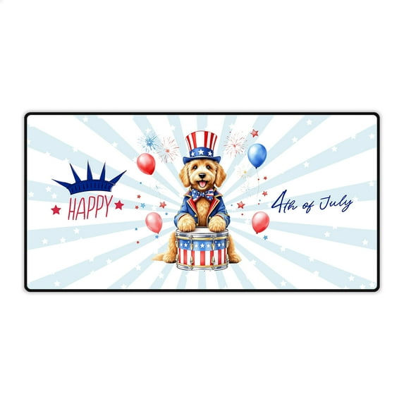 Happy 4th of July Patriotic Goldendoodle Marching Band Uniform Balloons Fireworks Desk Mat Full Keyboard Mouse Pad Doodle Dog Lover Gifts Idea Large Mousepad - 13009