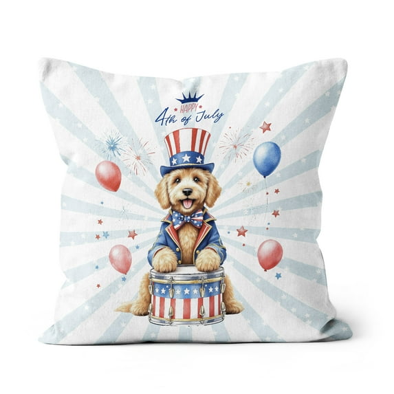 Happy 4th of July Patriotic Goldendoodle Marching Band Uniform Balloons Fireworks Pillow Cushion Double Sided Doodle Dog Lover Gifts Idea Throw Pillow - 13009