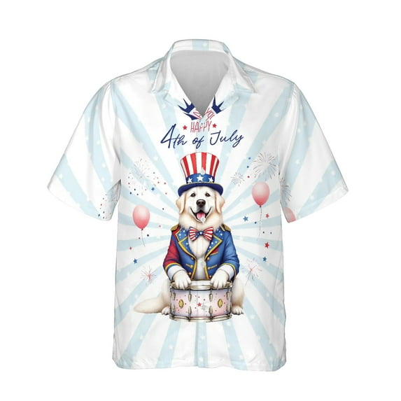Happy 4th of July Patriotic Great Pyrenees Marching Band Uniform Balloons Fireworks Hawaiian Shirt Breathable Summer Unisex Merch Pyr Dog Lover - 13009