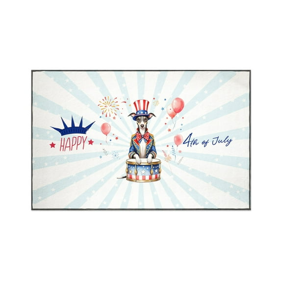Happy 4th of July Patriotic Italian Greyhound Marching Band Uniform Balloons Fireworks Indoor Rug Greyhound Dog Lover Carpet Living Bed Room Sofa Home Decor - 13009