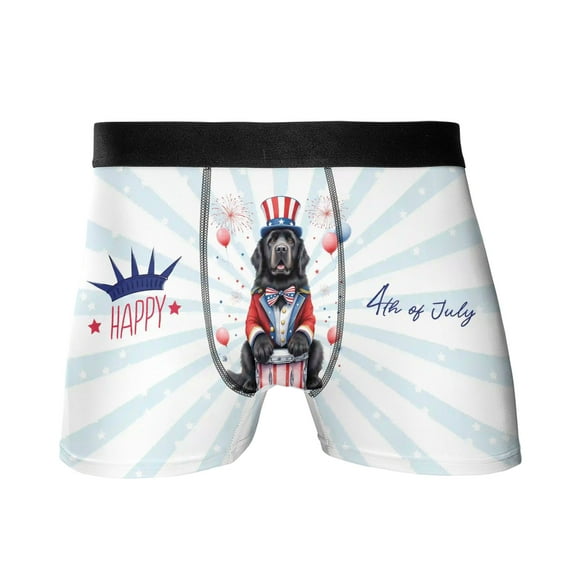 Happy 4th of July Patriotic Newfoundland Marching Band Uniform Balloons Fireworks All Over Print Boxer Briefs Underwear for Men Dad Newfie Dog Lover Gifts - 13009