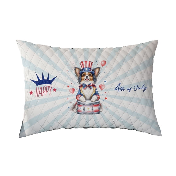 Happy 4th of July Patriotic Papillon Marching Band Uniform Balloons Fireworks Quilt Pillowcase Pap Butterfly Dog Lover Throw Pillow Cover Bed Home Decor - 13009