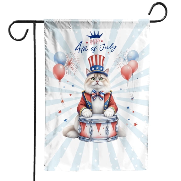 Happy 4th of July Patriotic Ragdoll Marching Band Uniform Balloons Fireworks Garden Flag 12x18in Double Sided Cat Lover Kitten Owner Gifts Idea Outdoor Decor - 13009