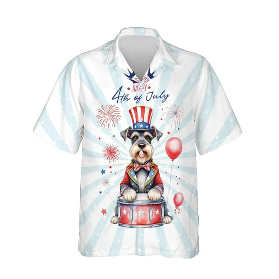 Happy 4th of July Patriotic Schnauzer Marching Band Uniform Balloons Fireworks Hawaiian Shirt Breathable Summer Unisex Merch Miniature Schnauzer Dog Lover - 13009