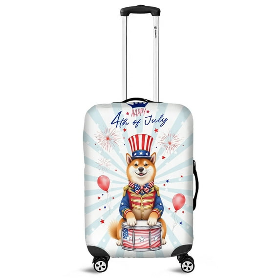 Happy 4th of July Patriotic Shiba Inu Marching Band Uniform Balloons Fireworks Travel Luggage Cover Shibas Dog Lovers Gifts Idea Suitcase Dust Protective Decor - 13009