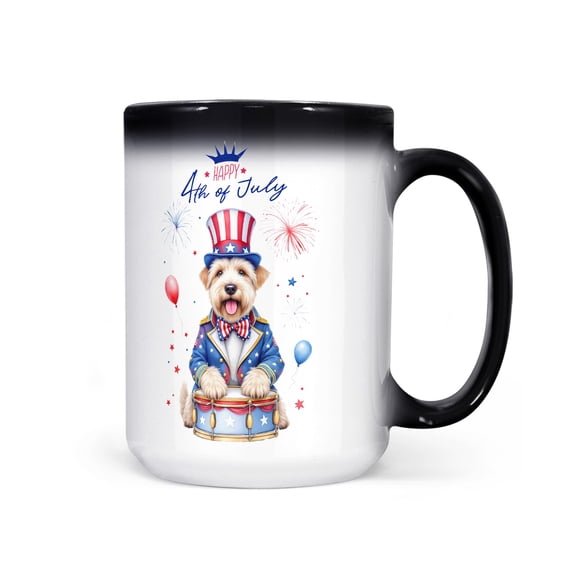 Happy 4th of July Patriotic Soft Coated Wheaten Terrier Marching Band Uniform Balloons Fireworks Heat Color Changing Mug Wheatie Dog Lover Magic Coffee Mug - 13009