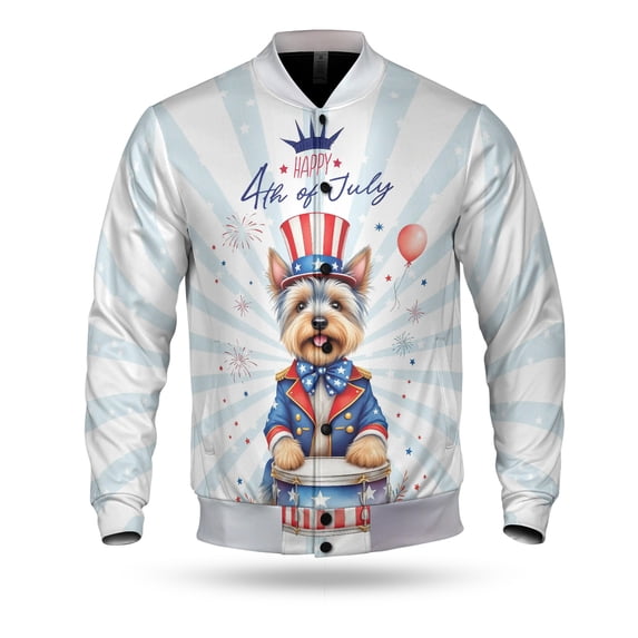 Happy 4th of July Patriotic Yorkshire Terrier Marching Band Uniform Balloons Fireworks All Over Print 3D Baseball Jacket Yorkie Dog Lover Gifts Bomber Jacket Softball - 13009