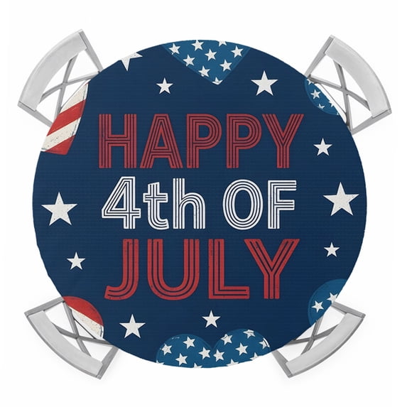Happy 4th of July Round Table Cover, Star Flag Love Heart American Flag Waterproof Fitted Tablecloths for 45"-54" Tables, Washable Picnic Table Cover for Camping Dining Indoor Outdoor