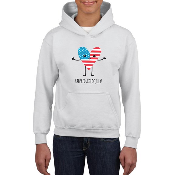 Happy 4th Of July Cartoon Heart Hoodie Juniors -Image by Shutterstock,  Large