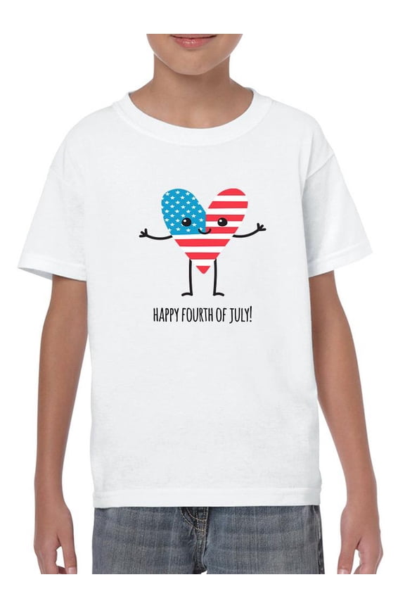 Happy 4th Of July Cartoon Heart T-Shirt Juniors -Image by Shutterstock,  Large