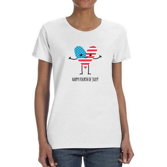 Happy 4th Of July Cartoon Heart T-Shirt Women -Image by Shutterstock, Female Large