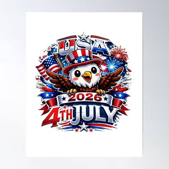 Happy 4th Of July Cute Eagle USA Design Unframed Paper Print
