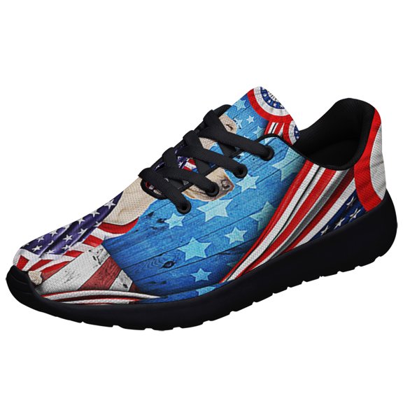 Happy 4th Of July Patriotic Dog Yellow Labrador Retriever American flag Shoes Sneakers Black Size 4