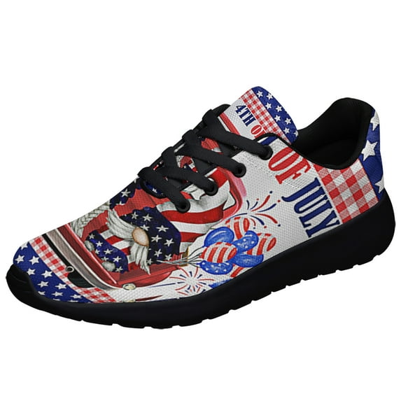 Happy 4th Of July Shoes Patriotic Gnomes Truck Print Sneakers Lightweight Comfortable Running Shoes for Men Women Black Size 13