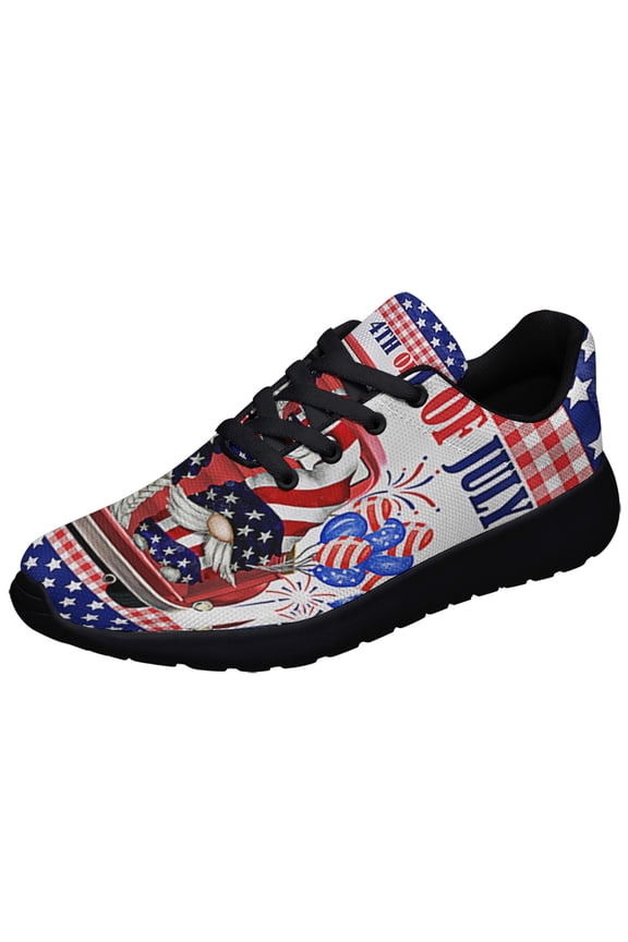 Happy 4th Of July Shoes Patriotic Gnomes Truck Print Sneakers Lightweight Comfortable Running Shoes for Men Women Black Size 5
