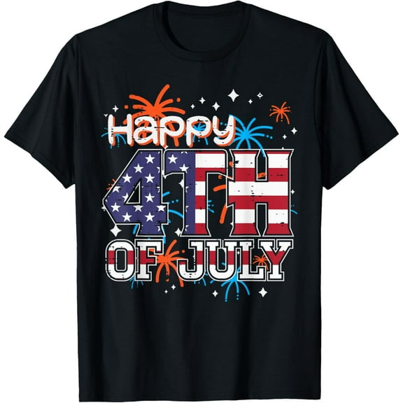 Happy 4th Of July US Flag Fireworks Patriotic Men Women Kids T-Shirt Tee