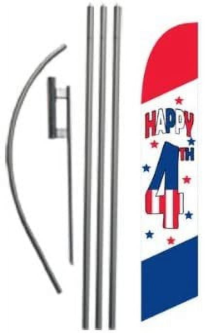 Happy 4th of July Advertising Feather Banner Swooper Flag Sign with Flag Pole Kit and Ground Stake