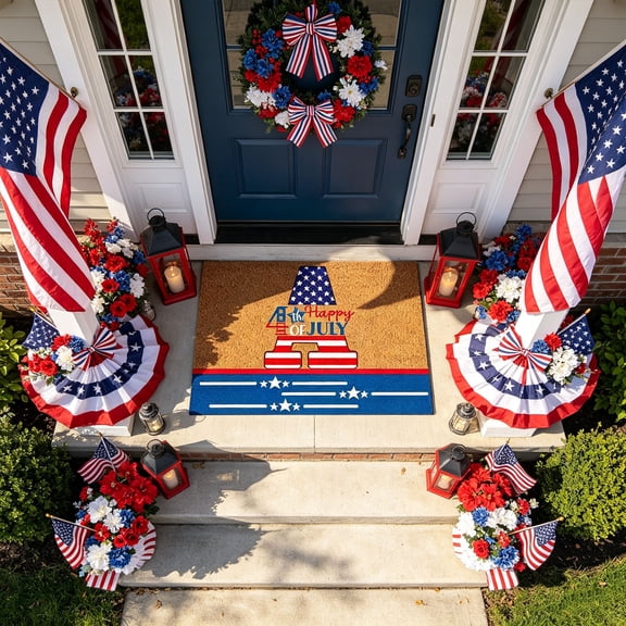 Happy 4th of July Doormat 23.62x15.74 Inch Letter Star Stripe Print Non Slip Welcome Mat for Front Door