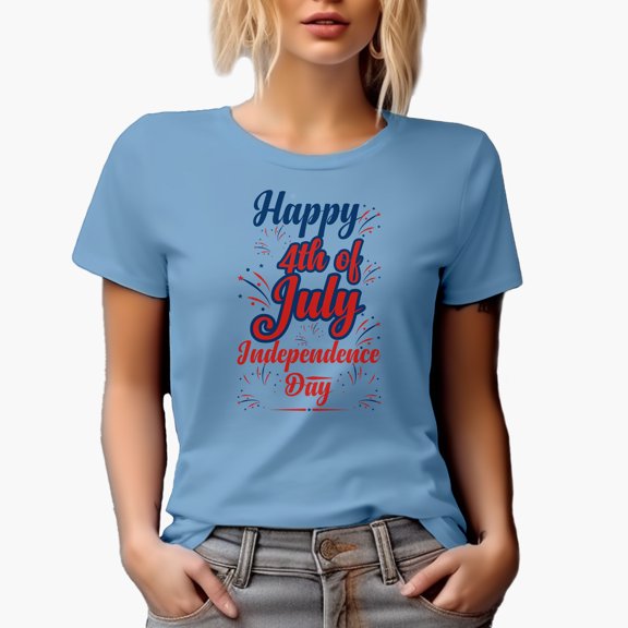 Happy 4th of July Independence Day, Baby Blue T-Shirt, Small