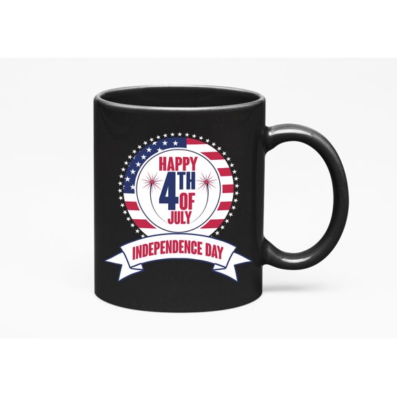 Happy 4th of July Independence Day, USA or America, Black 11oz Ceramic Mug