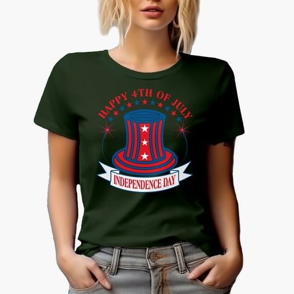 Happy 4th of July, Independence Day with American Hat, Military Green T-Shirt, 2XL