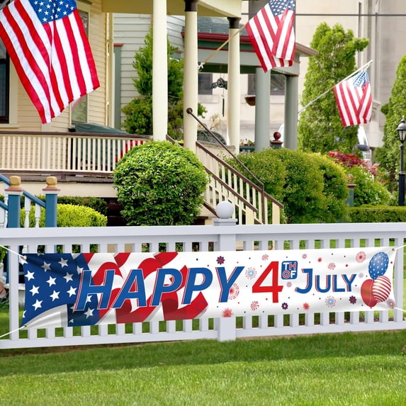 Happy 4th of July Patriotic Banner USA Independence Day American Flag Porch Sign Wall Hanging Decor for Outdoor Party Supplies