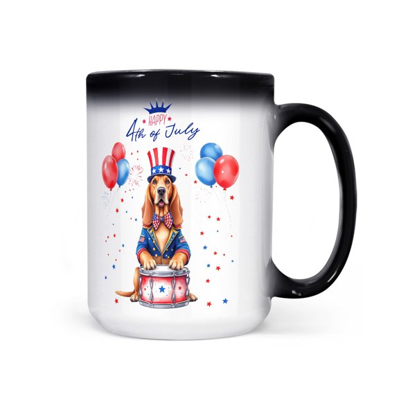 Happy 4th of July Patriotic Bloodhound Marching Band Uniform Balloons Fireworks Heat Color Changing Mug Dog Lover Magic Coffee Mug - 13009