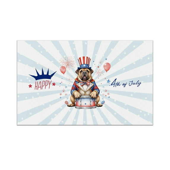 Happy 4th of July Patriotic Bullmastiff Marching Band Uniform Balloons Fireworks Doormat Dog Lover Indoor Outdoor Welcome Mat - 13009