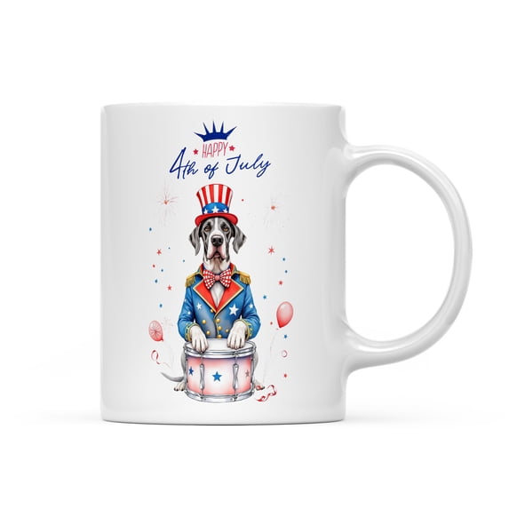 Happy 4th of July Patriotic Great Dane Marching Band Uniform Balloons Fireworks Mug Danes Dog Lover Gifts Coffee Tea Cup - 13009