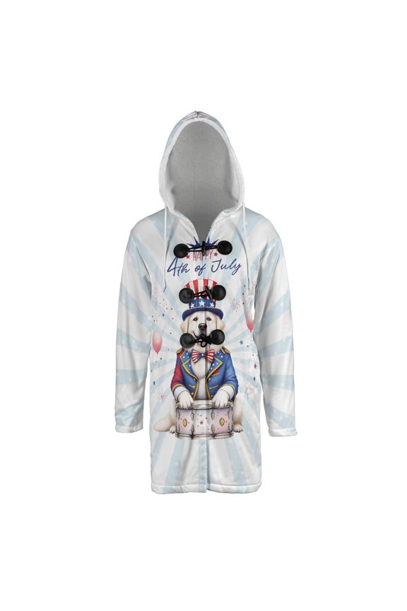 Happy 4th of July Patriotic Great Pyrenees Marching Band Uniform Balloons Fireworks All Over Print 3D Hooded Duffle Toggle Coat Pyr Dog Lover - 13009
